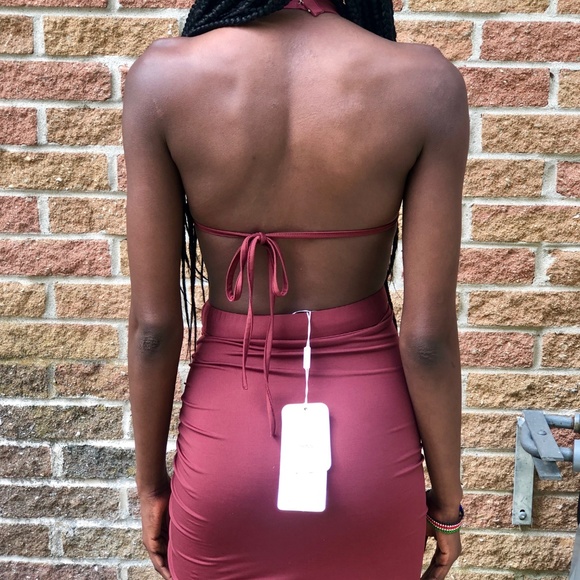 RUCHED AND READY HALTER NECK MINI DRESS IN RED - Picture 4 of 5